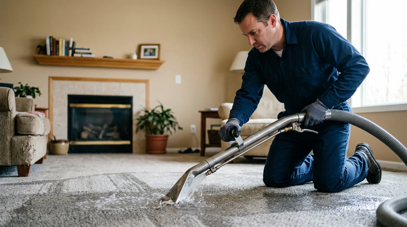 Water damage restoration technician working near Cambridge, NE